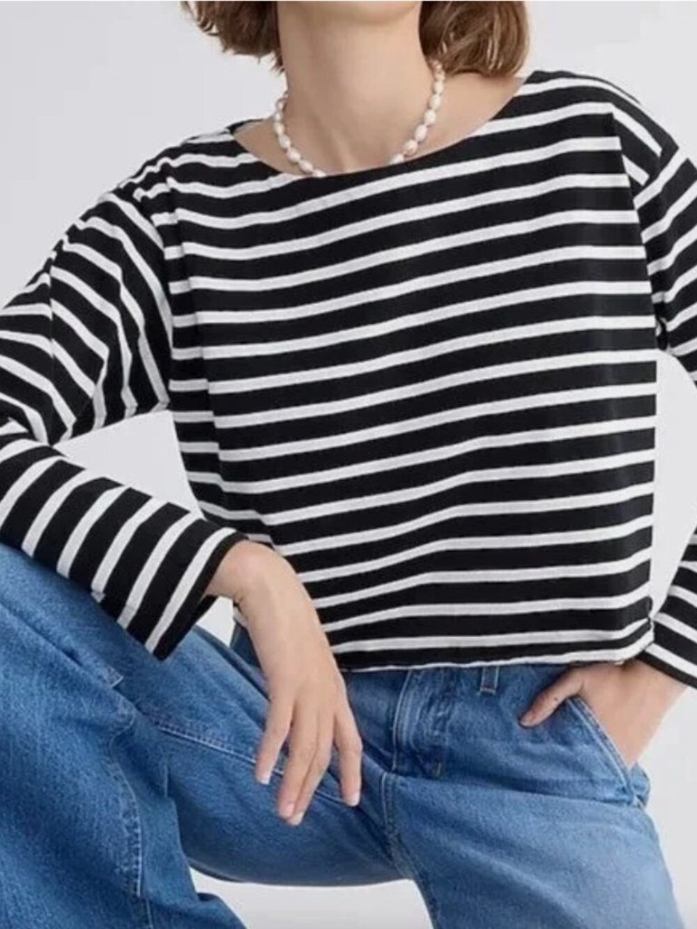 J.CREW BLACK AND WHITE STRIPE BOAT NECK TOP